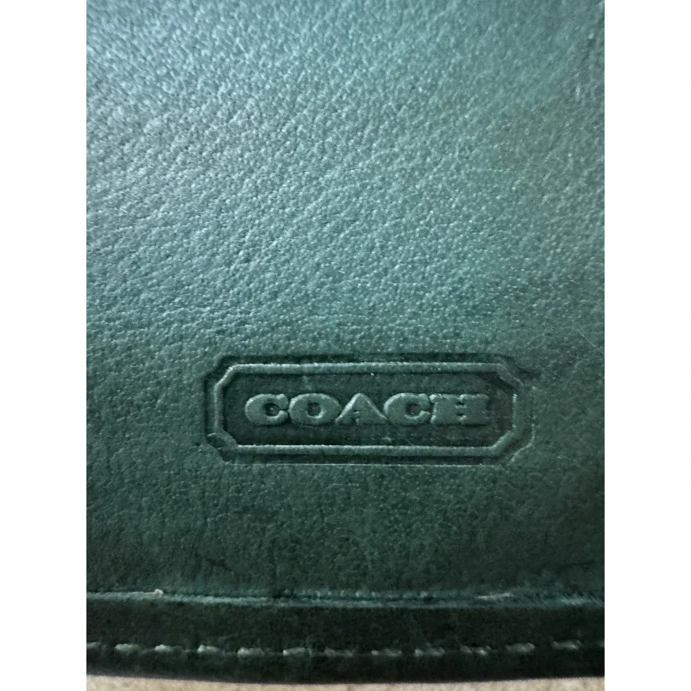 Vintage Coach Green Bifold checkbook Wallet Solid Logo with ID Window slots